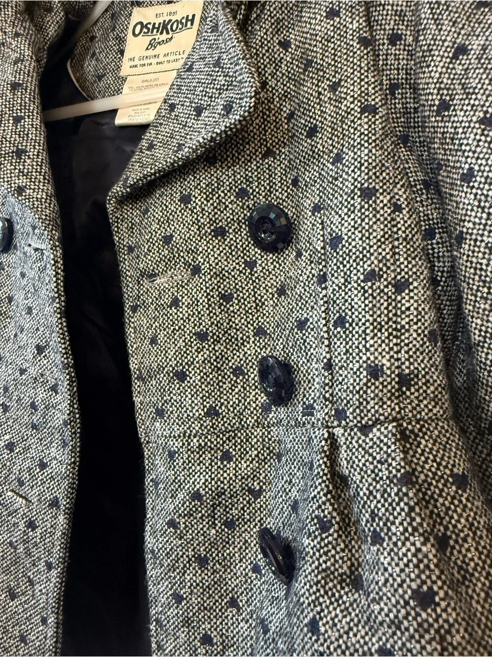 OshKosh B'gosh Gray & Navy Girls' 3T Pea Coat Grey with Navy Heart Design